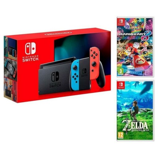 Pack Nintendo Switch Rouge/Bleu Néon - Mario Kart 8 Deluxe + Zelda: Breath of The Wild