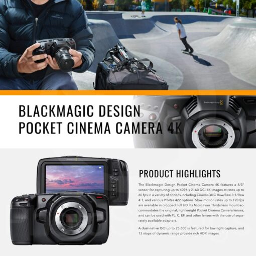 Blackmagic Design Pocket Cinema Camera 4K (CINECAMPOCHDMFT4K) avec support Micro Four Third – Image 5