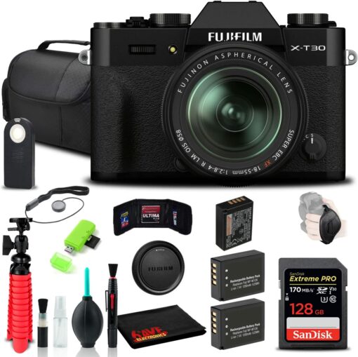 Appareil photo sans miroir FUJIFILM X-T30 II avec objectif 18-55 mm (noir) (16759677) avec carte SD Extreme Pro 128 Go + étui souple + batterie