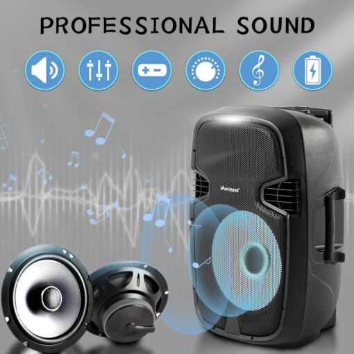 Novonova Enceinte Haut-Parleur Portable Bluetooth 15 Pouces, Eclairage LED, Microphone sans Fil Soundsystem – Image 6