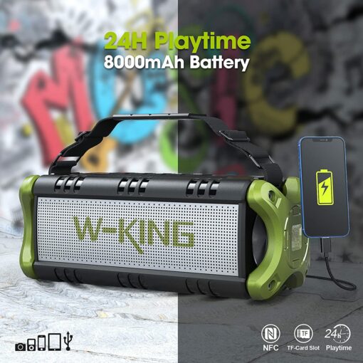 W-KING 50W(70W Peak) Enceinte Bluetooth Portable & Batterie de Recharge 8000 mAh, Autonomie 24 hrs，Haut-Parleur IPX6 Extérieur Étanche Subwoofer avec NFC – Image 4