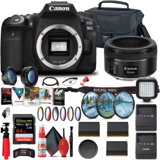 Canon EOS 90D DSLR Camera (Body Only) (3616C002) + Canon EF 50mm Lens + 64GB Card